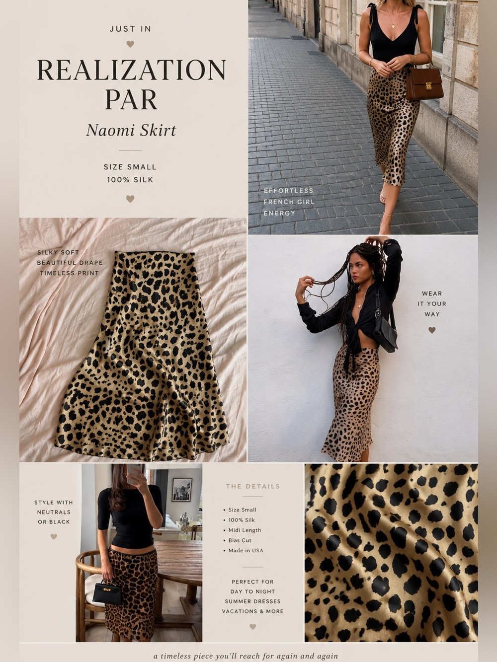 REALISATION PAR iconic Naomi Silk Leopard Midi Skirt Small